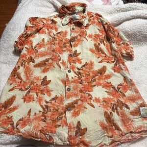 Margaritaville Orange Floral Casual Button Down Shirt